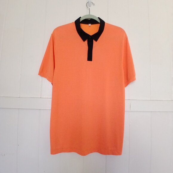 Lululemon Shirt Post Practice Polo Mens Large Orange Black Button Down Stretch* - Picture 10 of 13